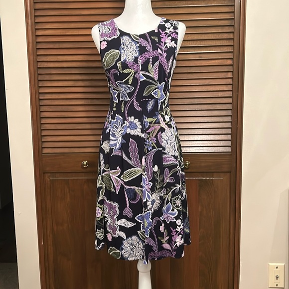 Enfocus Navy Floral Sleeveless Pullover Dress Size 4 - Picture 1 of 11